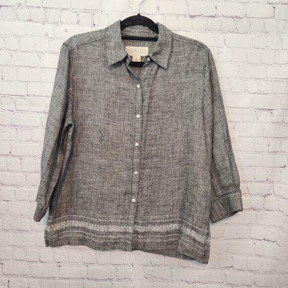 VTG. Norton McNaughton 100% Linen Embroidered Button Down Women's Blouse S - Picture 1 of 8